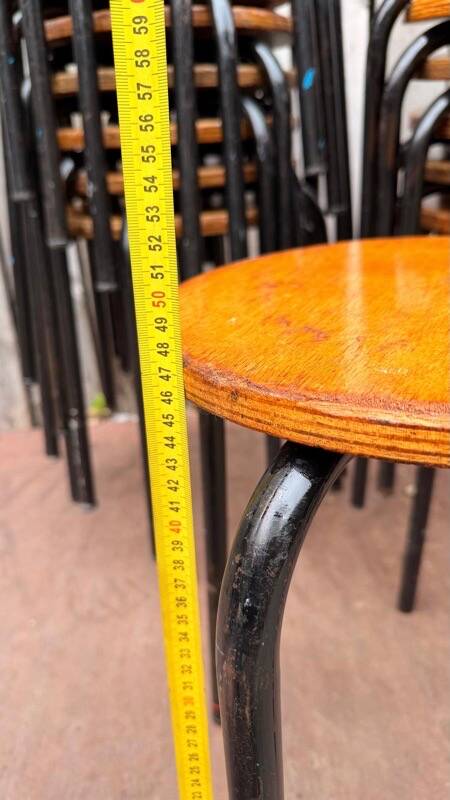 Vintage black wooden and metal stool, 1970s.