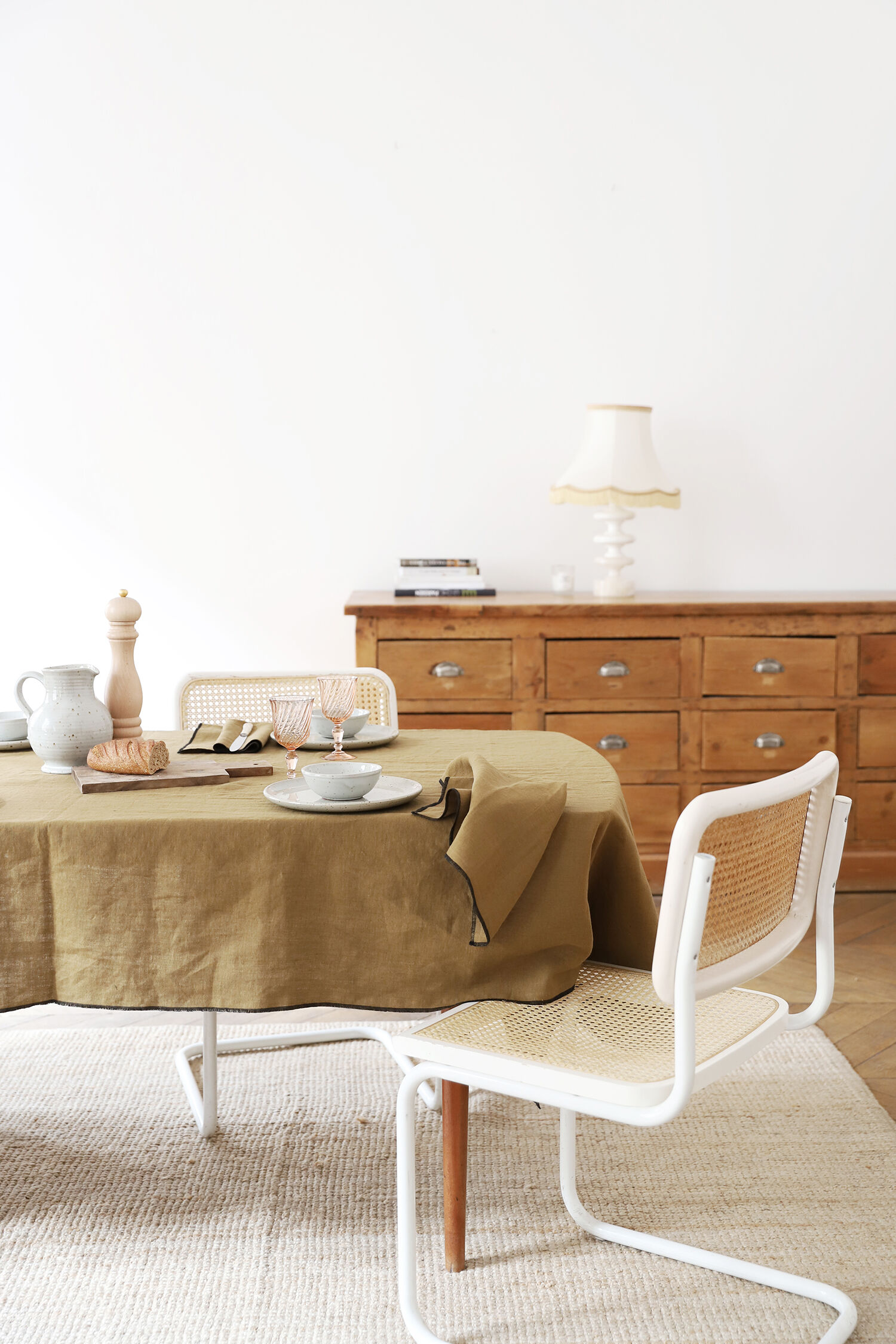 Camel linen tablecloth and towels