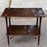 Double-tray rosewood serving trolley on casters