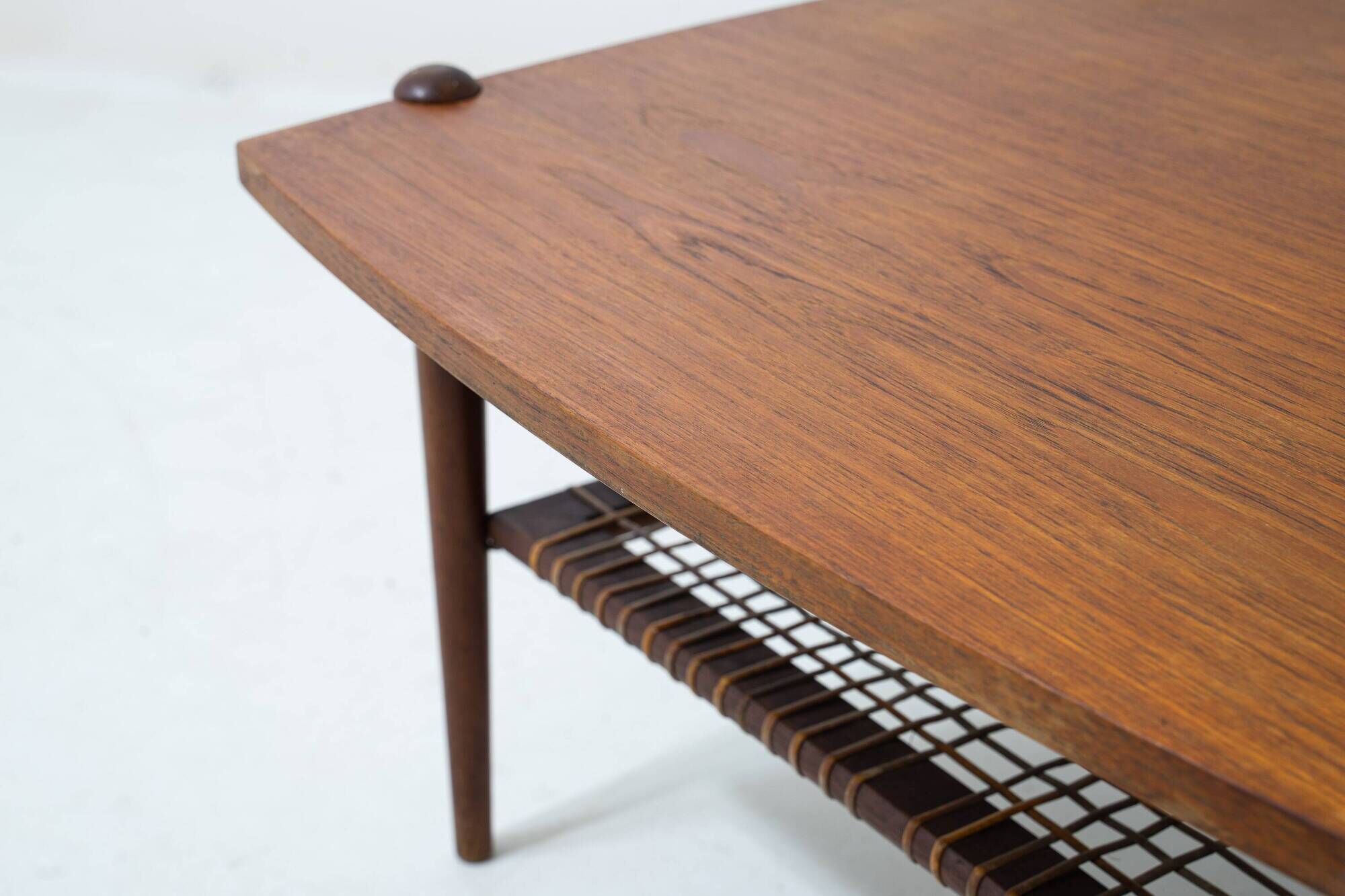 Vintage webbing coffee table in teak, 1960s