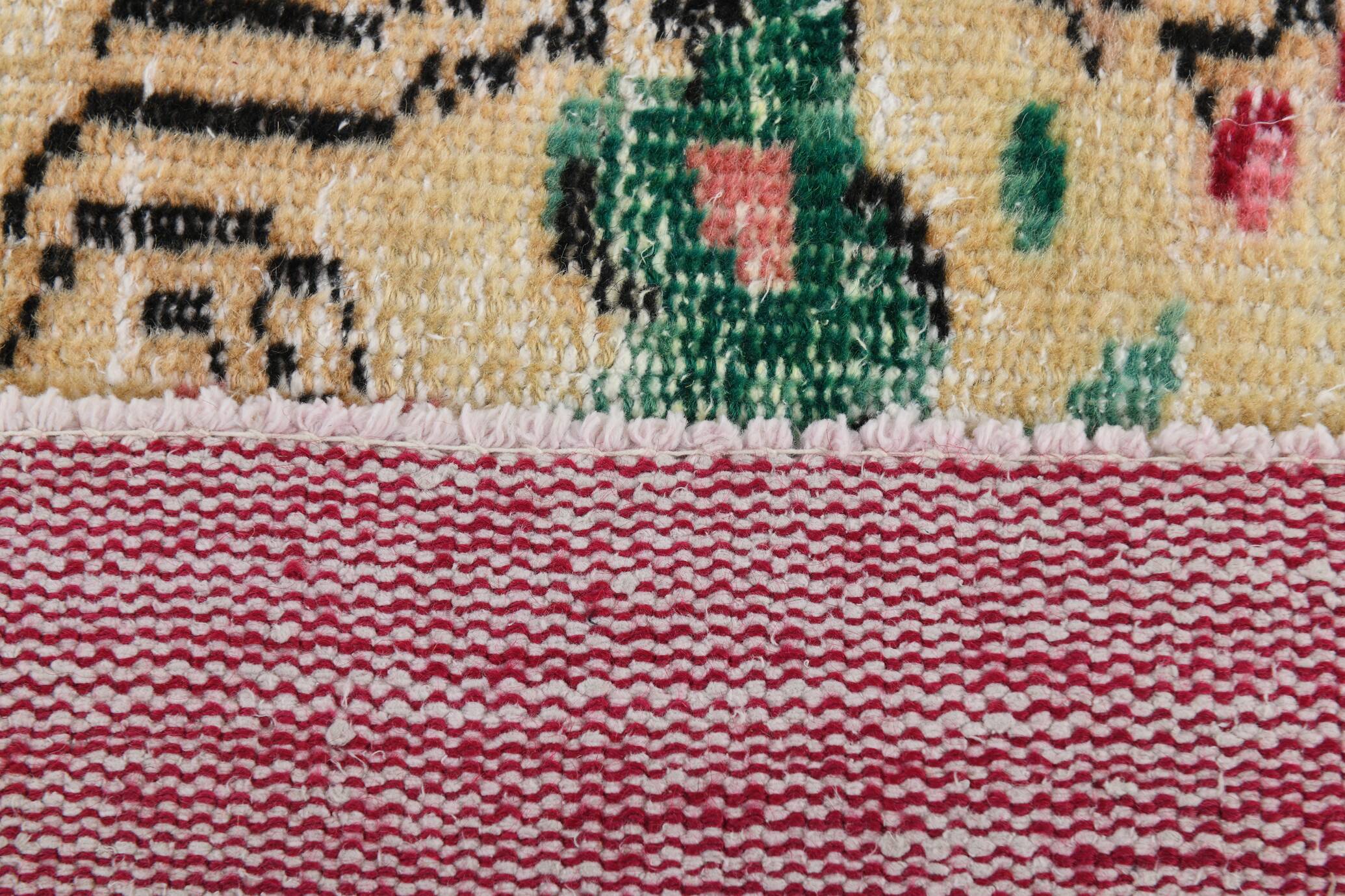 Ruby Red Vintage Floral Turkish Rug, Handmade Wool Carpet, 202x309 Cm