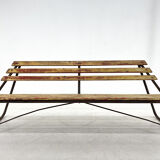 Vintage Industrial Slatted Bench with Original Patina