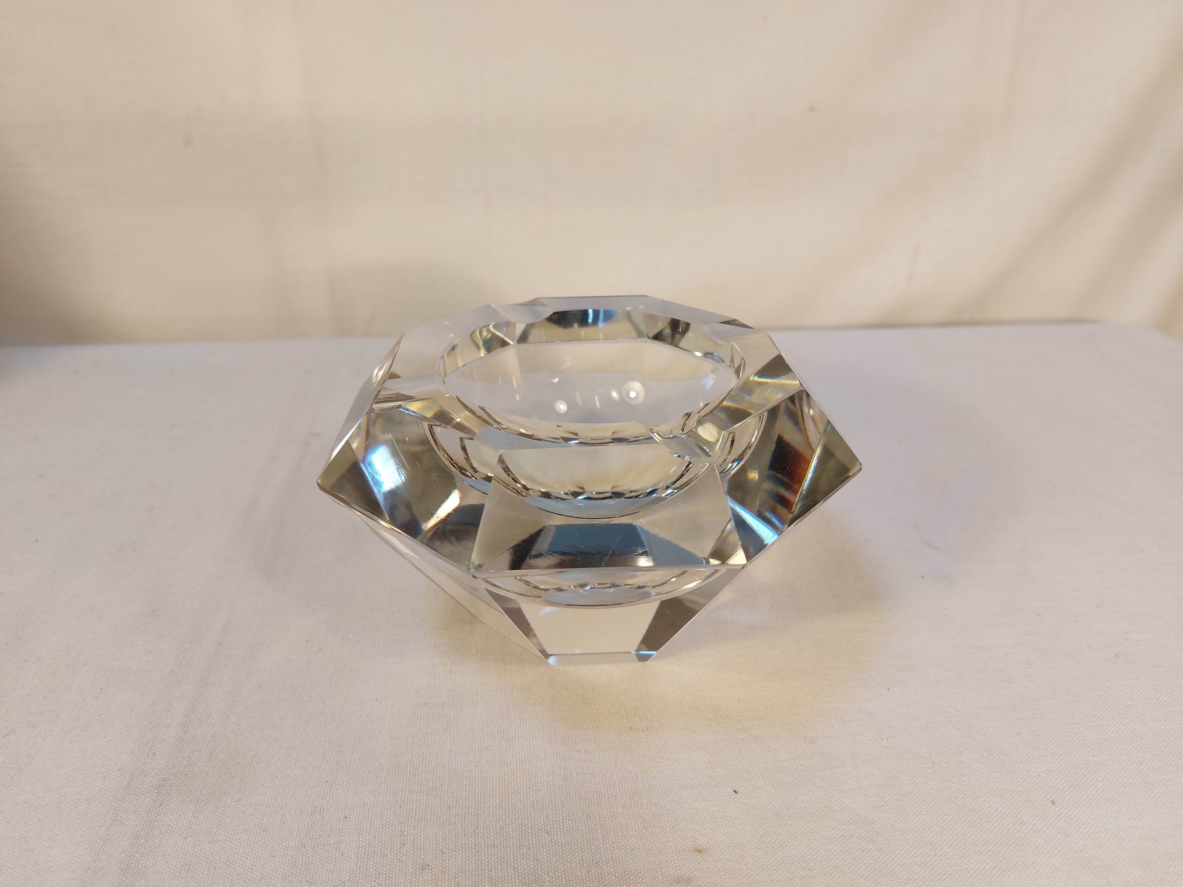 High octagonal diamond ashtray in solid crystal Flavio Poli style - 1970s