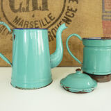 Old coffee maker in pastel blue enamelled sheet