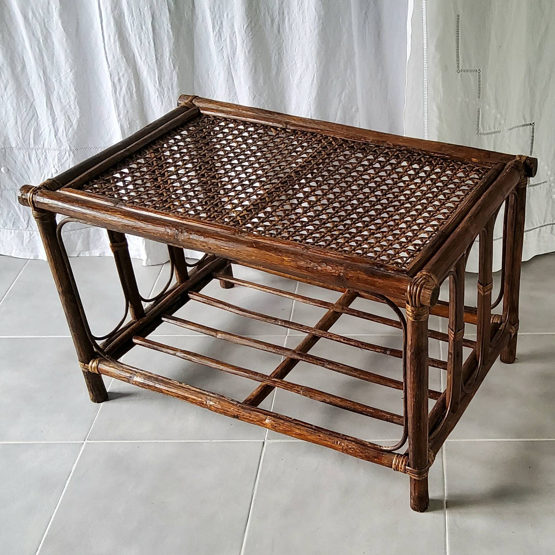 70s rattan coffee table