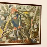 Huile sur panneau suédoise « Bûcherons »