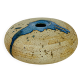 Vase boule grès à coulure bleue