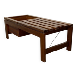 Table d'appoint mid-century moderne à lattes en teck avec support pour plantes, 1960s