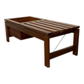Table d'appoint vintage moderne à lattes en teck avec support pour plantes, 1960