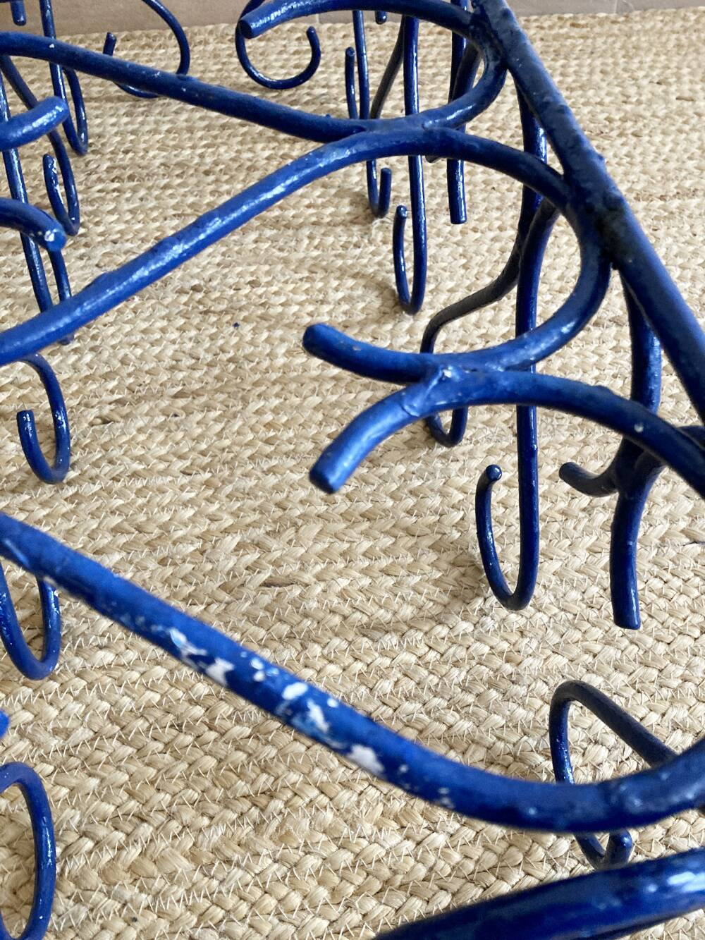 Pair of blue-painted wrought iron planters, 1960s