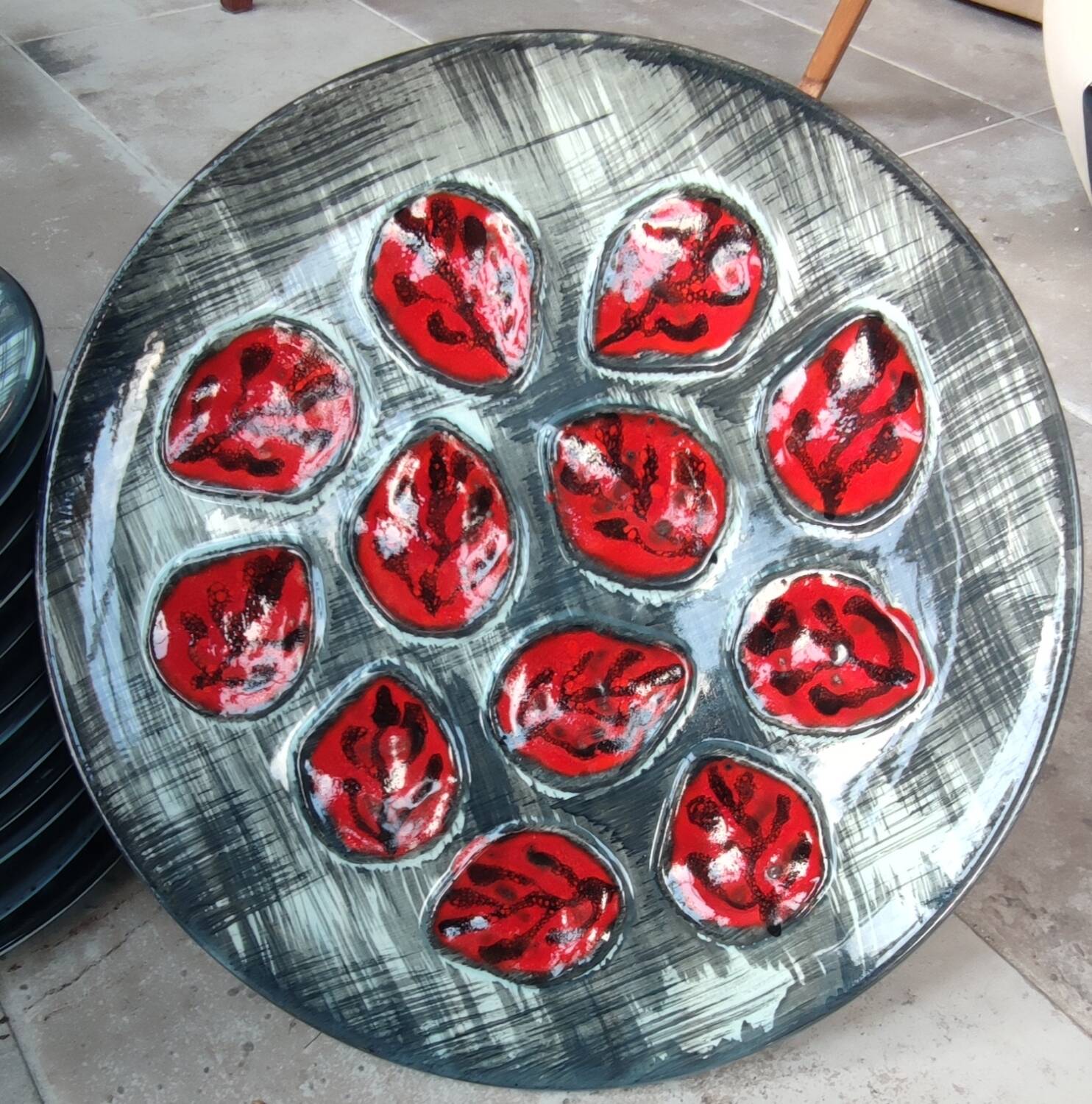 Vintage oyster dish set/Pornic/12 plates + 1 dish