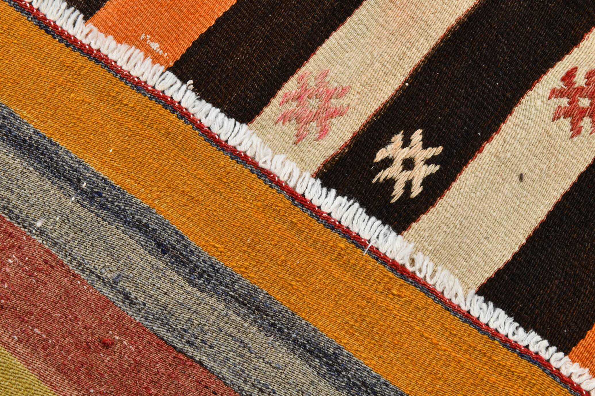 Tapis kilim vintage turc rayé multicolore à motifs géométriques, 190x320 cm