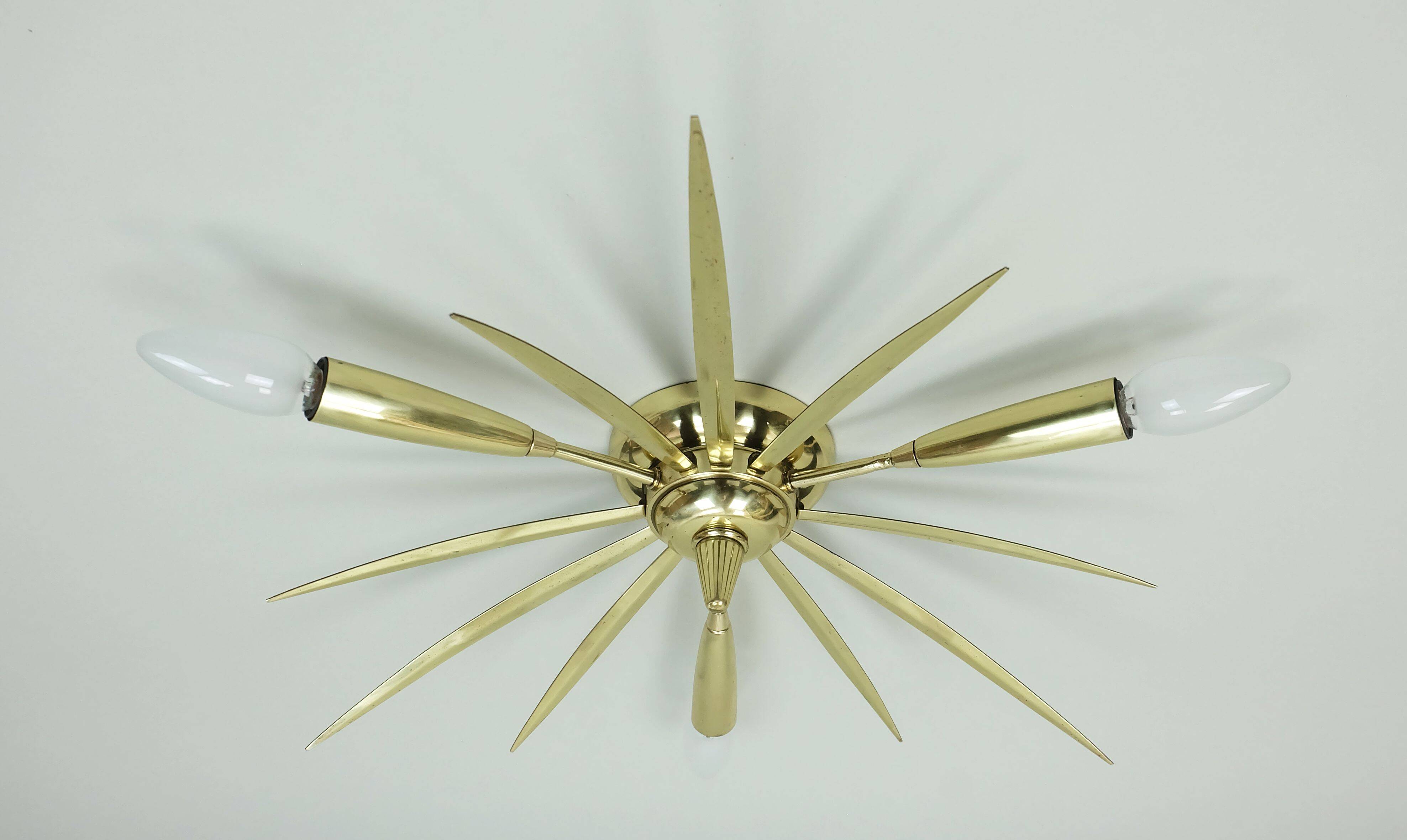 1950s mid century sputnik 3-light brass ceiling light