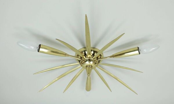 Plafonnier spoutnik à 3 lumières en laiton, milieu du siècle, années 1950