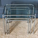 Three nesting tables 1970 Chromed metal and glass top