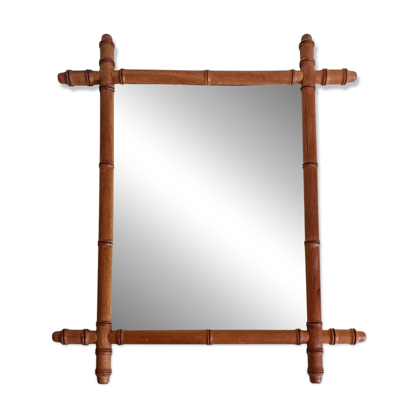 Art Nouveau Faux Bamboo Mirror, 65cm / 25.8", Handmade, Wood, C. 1900