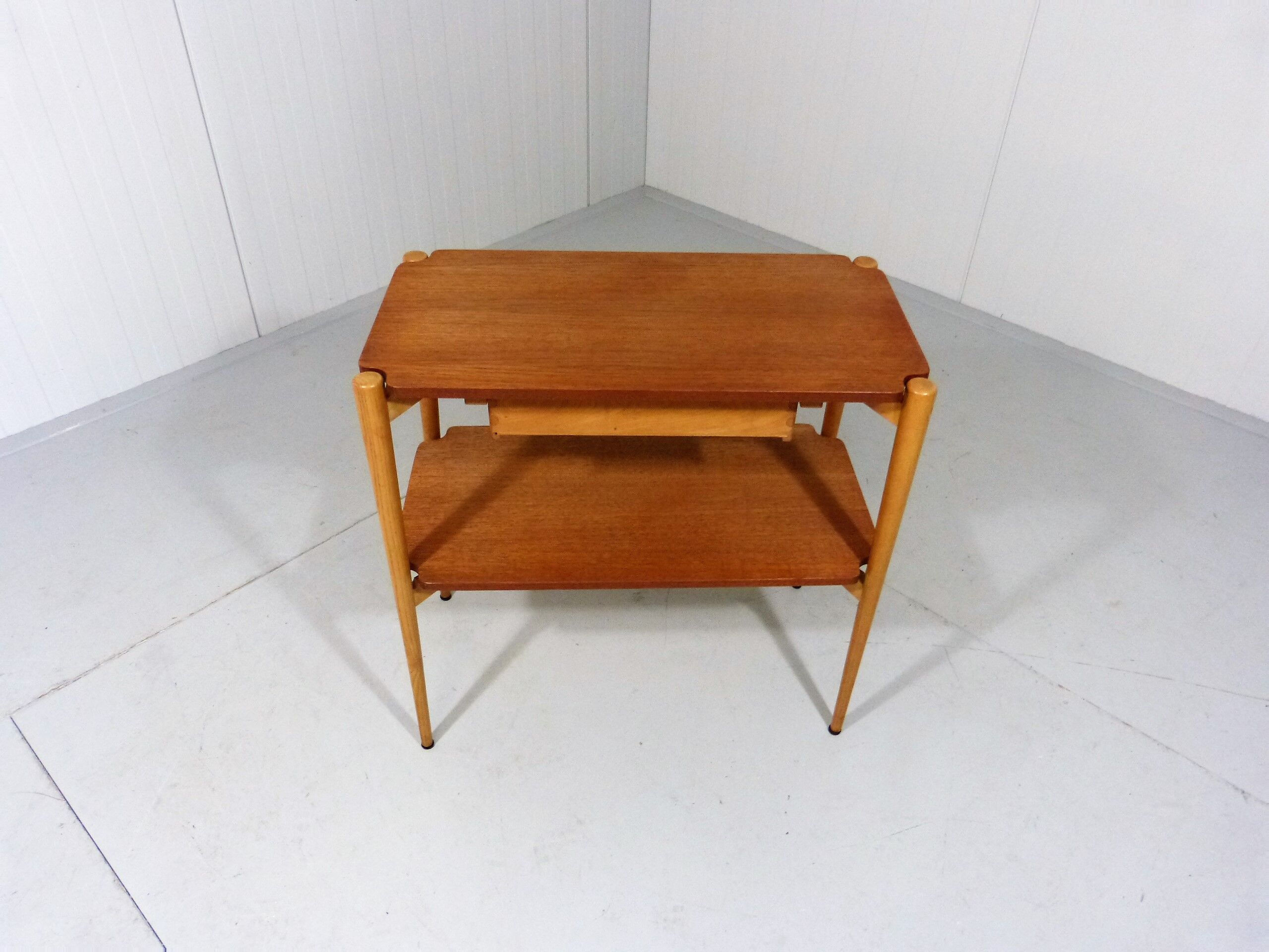 Vintage side console table teak & beech 1950’s