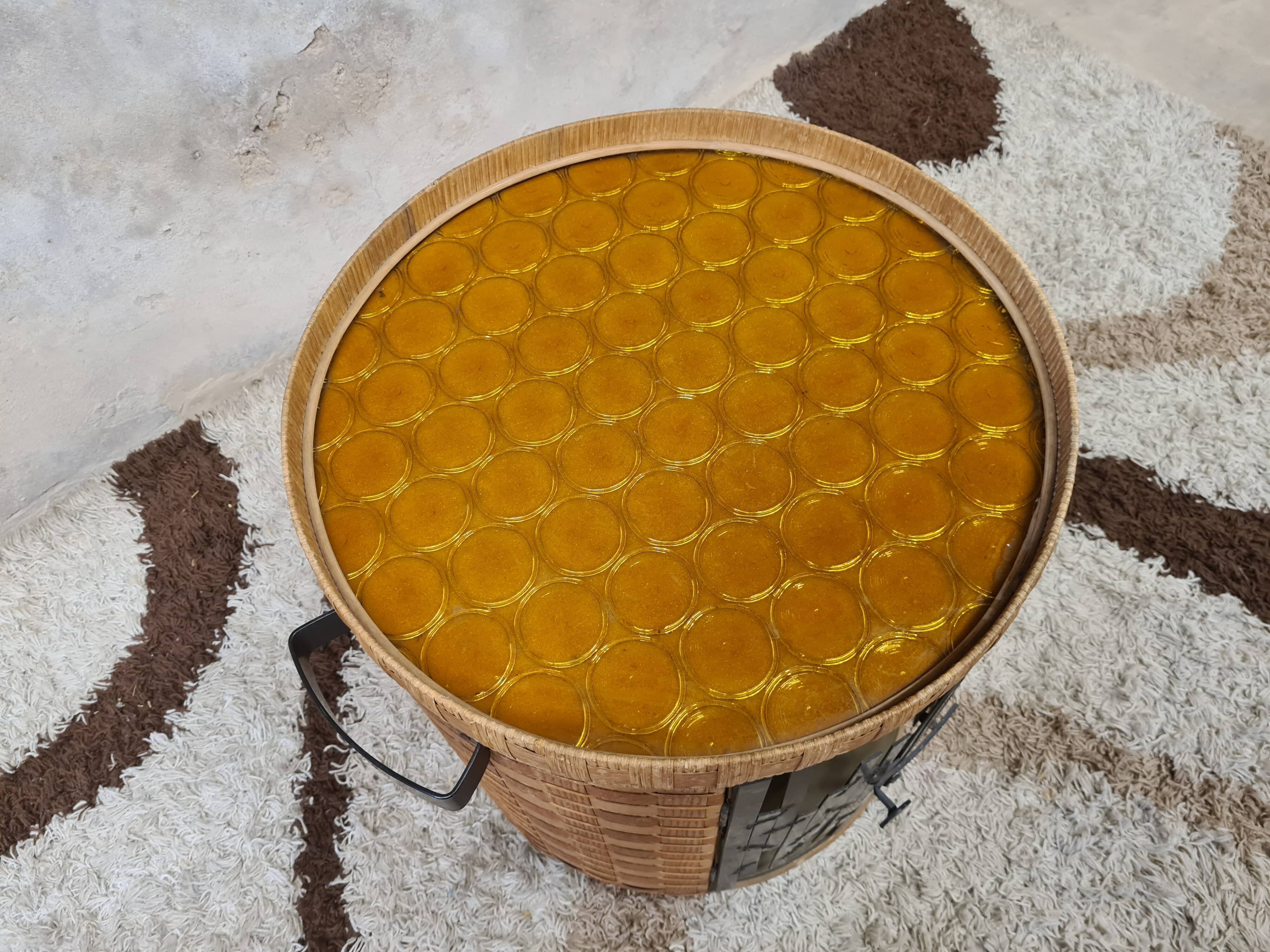 Vintage Rattan Brutalist Bar Cart