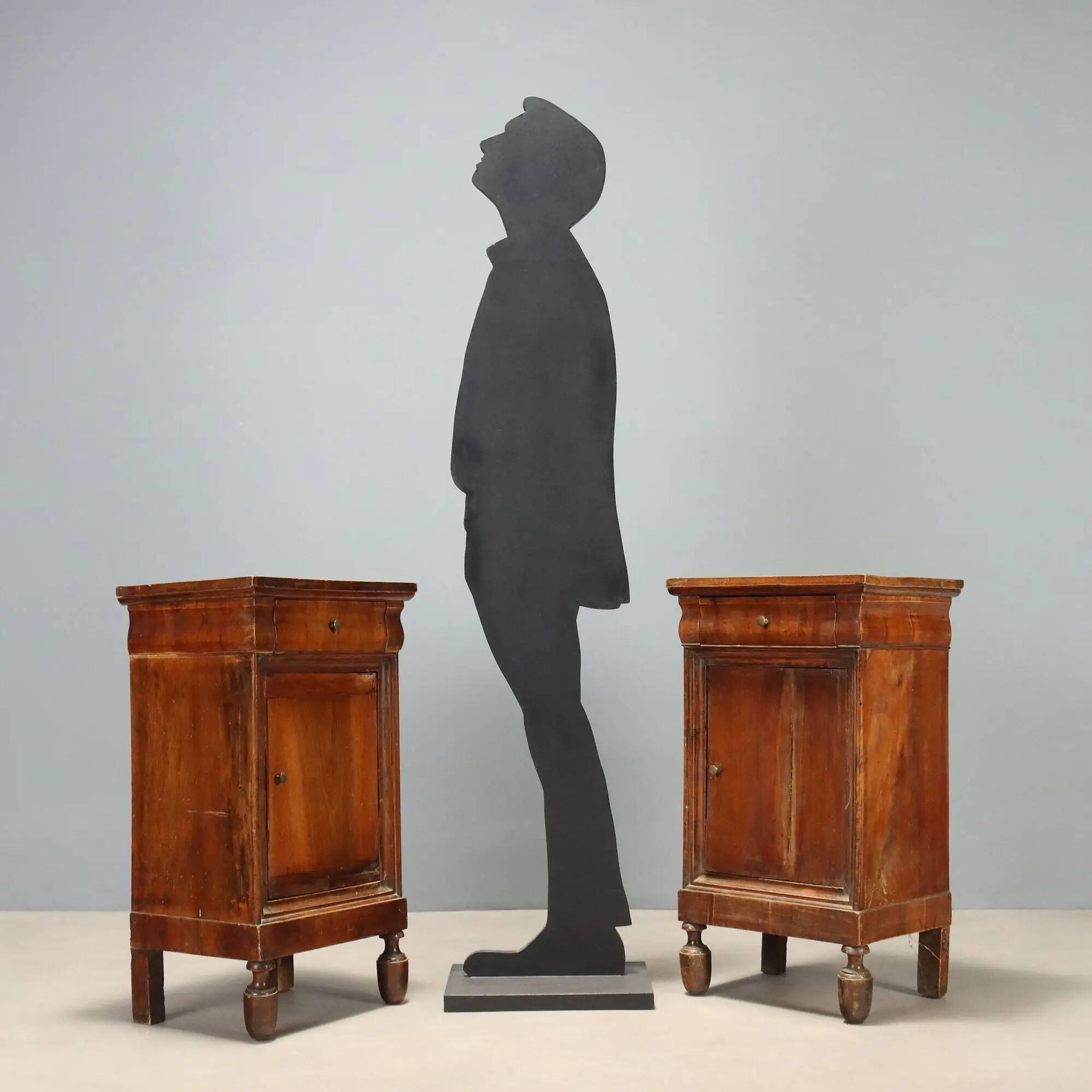 Antique Louis-Philippe bedside tables in walnut and fir, Italy, 19th century.