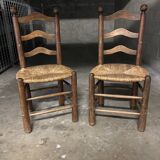 4 Charles Dudouyt style wooden and straw chairs