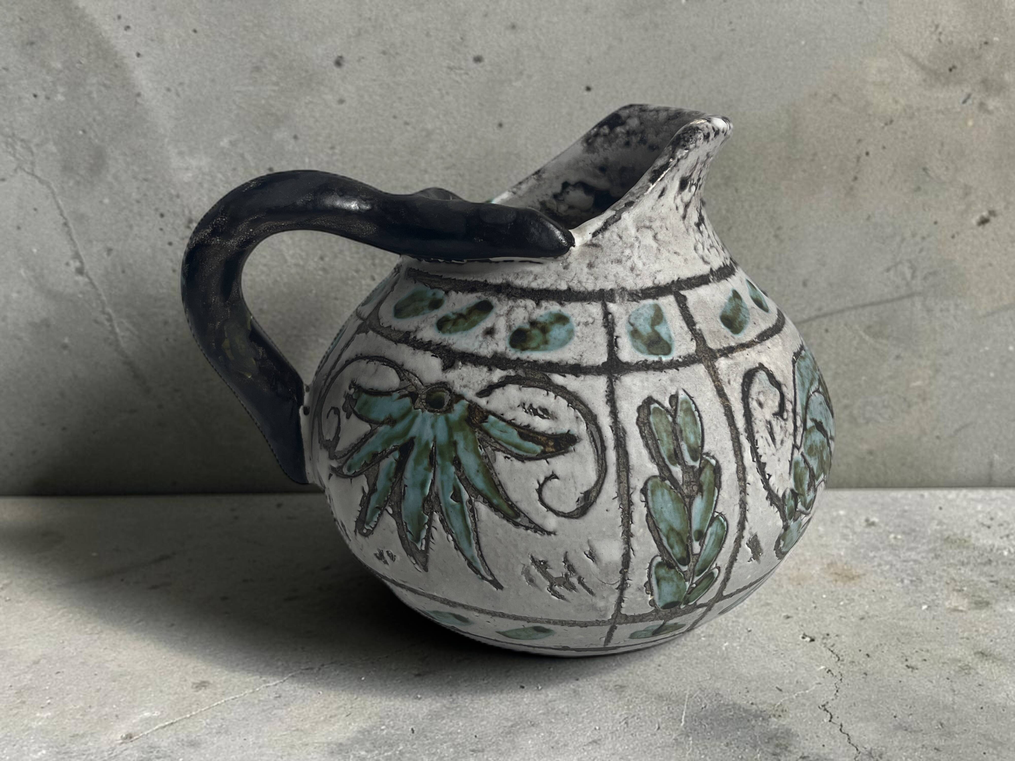 Massier Vallauris, bulbous jug, glazed earthenware, early 20th century.