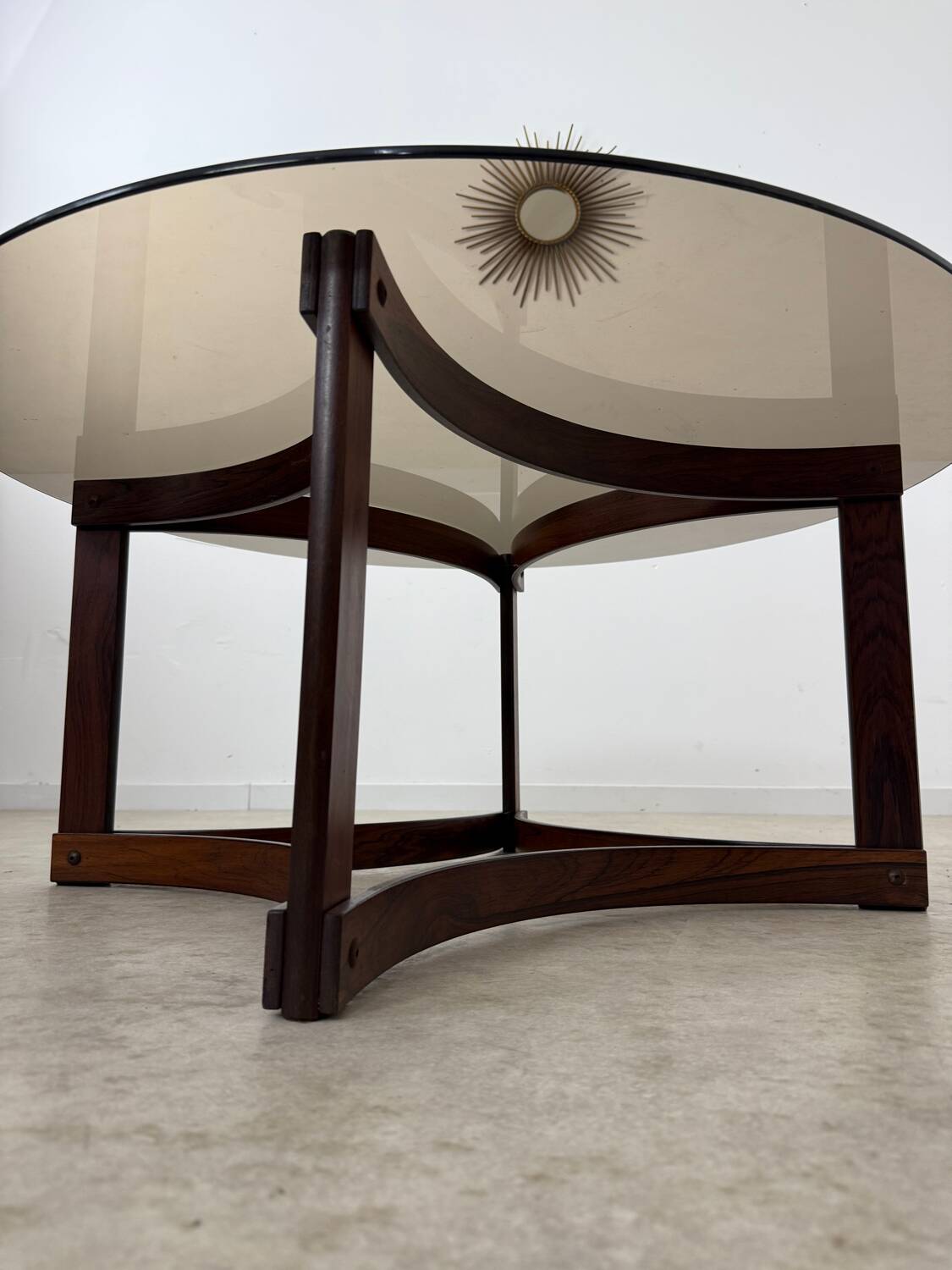 Antique rosewood coffee table with glass top designed by Ingmar Relling for Westnofa, vintage 70s