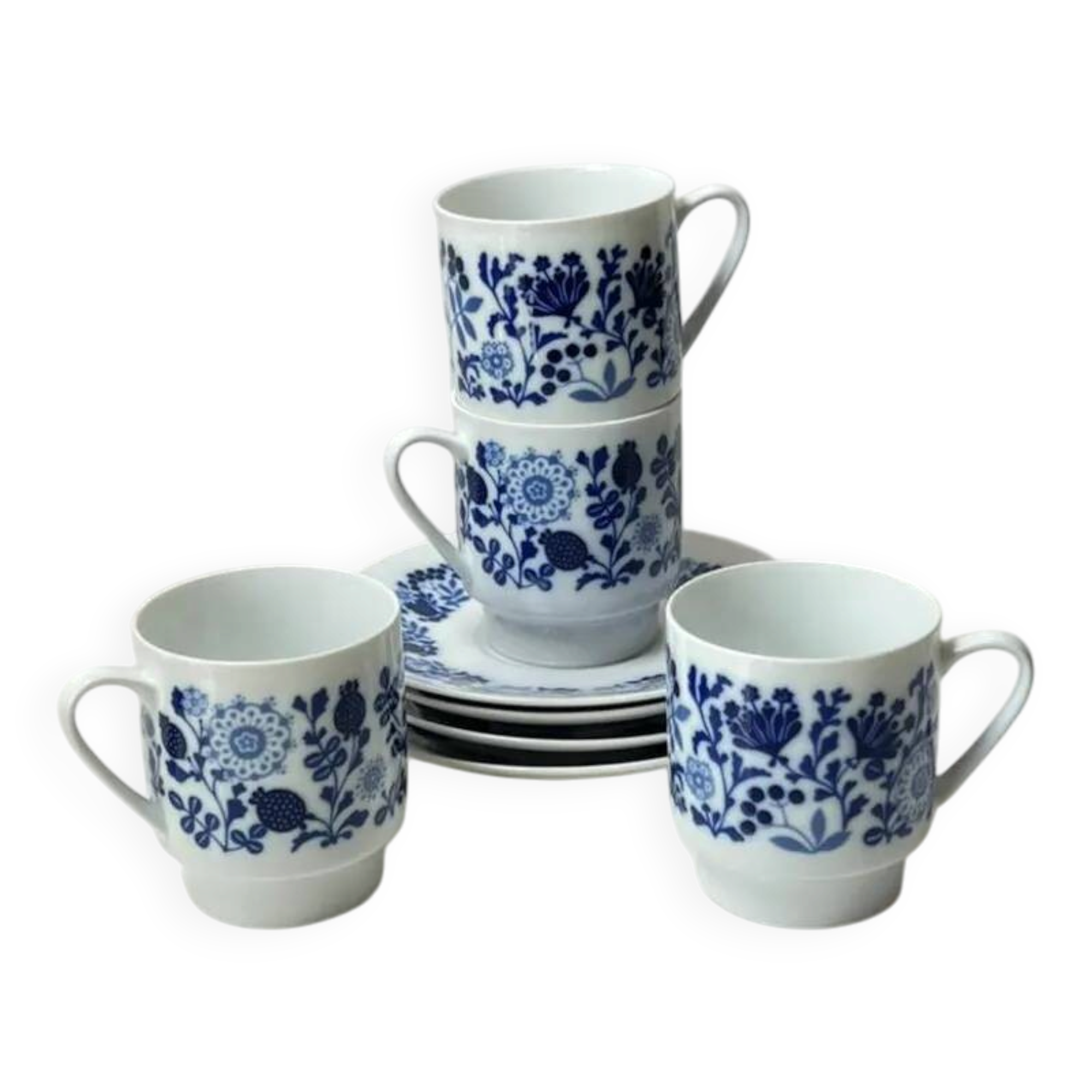 Vintage Melitta coffee service – White porcelain with blue flowers – 1970s – Made in Germany