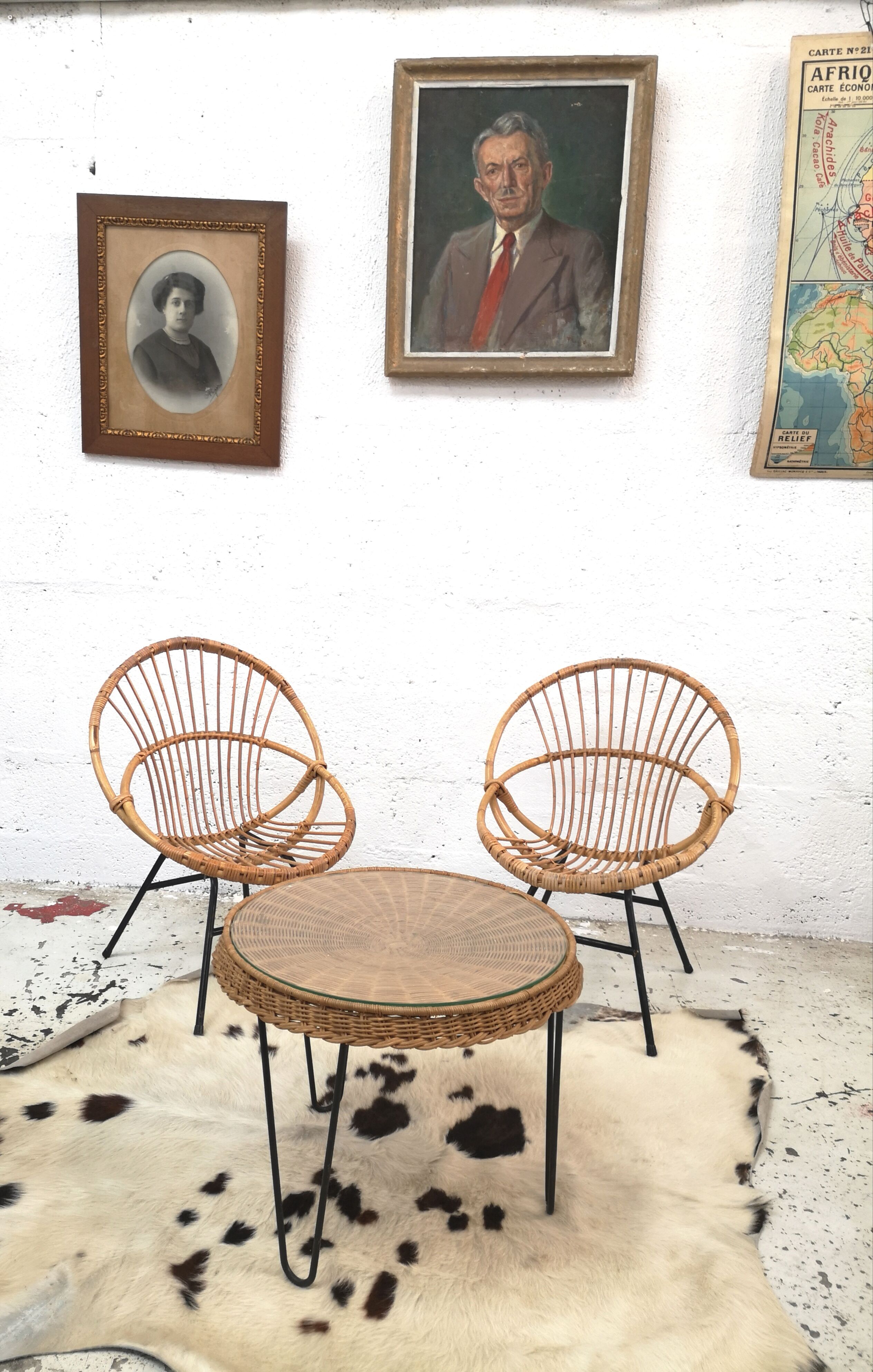 Pair of armchairs shell rattan
