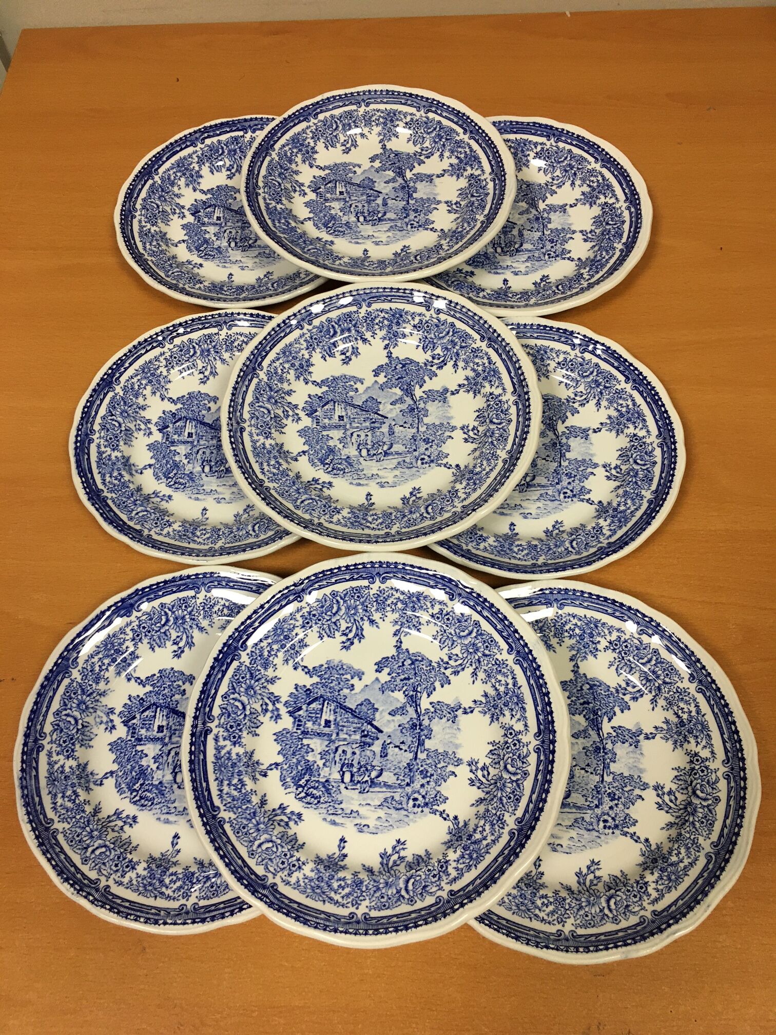 9 blue Luneville KG dessert plates