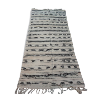 Moroccan black and white kilim rug, handmade Berber wool rug