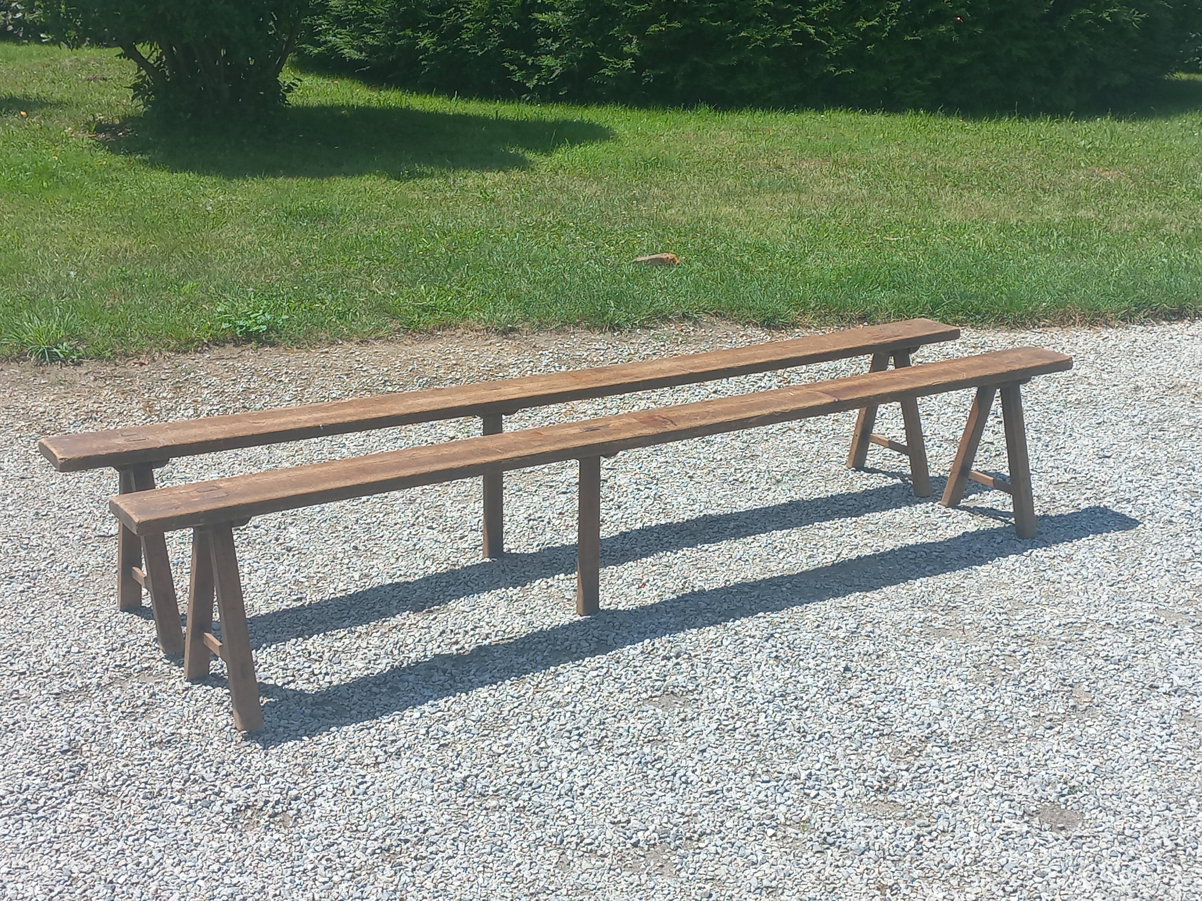 Pair of nineteenth century farmhouse table benches 251cm