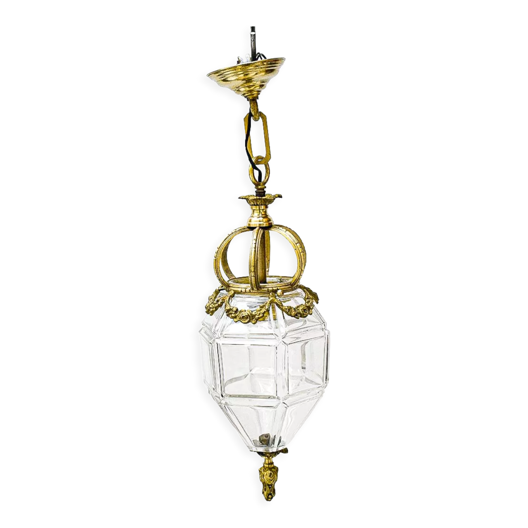 Lantern conical gilded beveled faceted glass old white XIXth