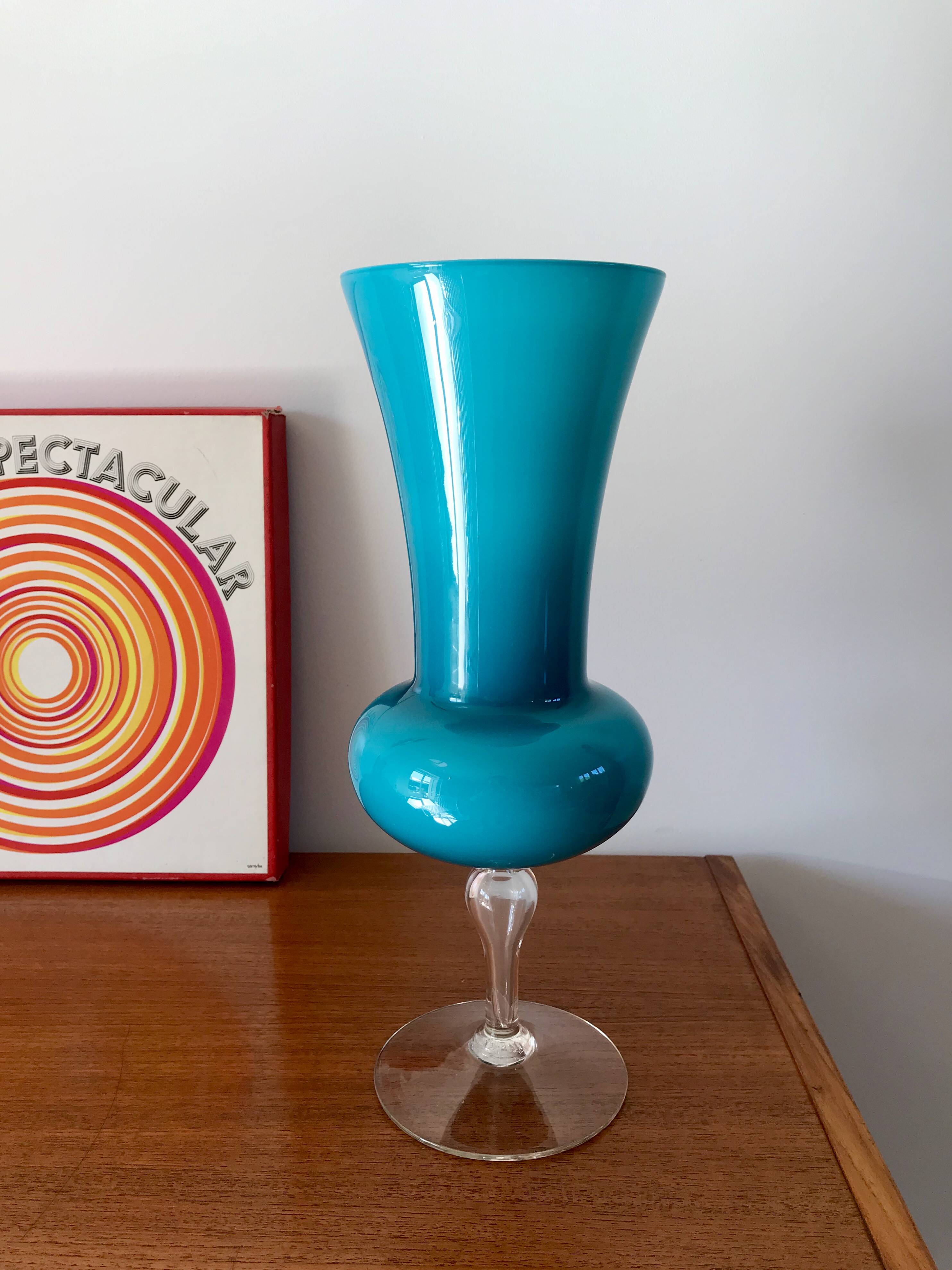 Large giant blue opaline vase 50s-70s