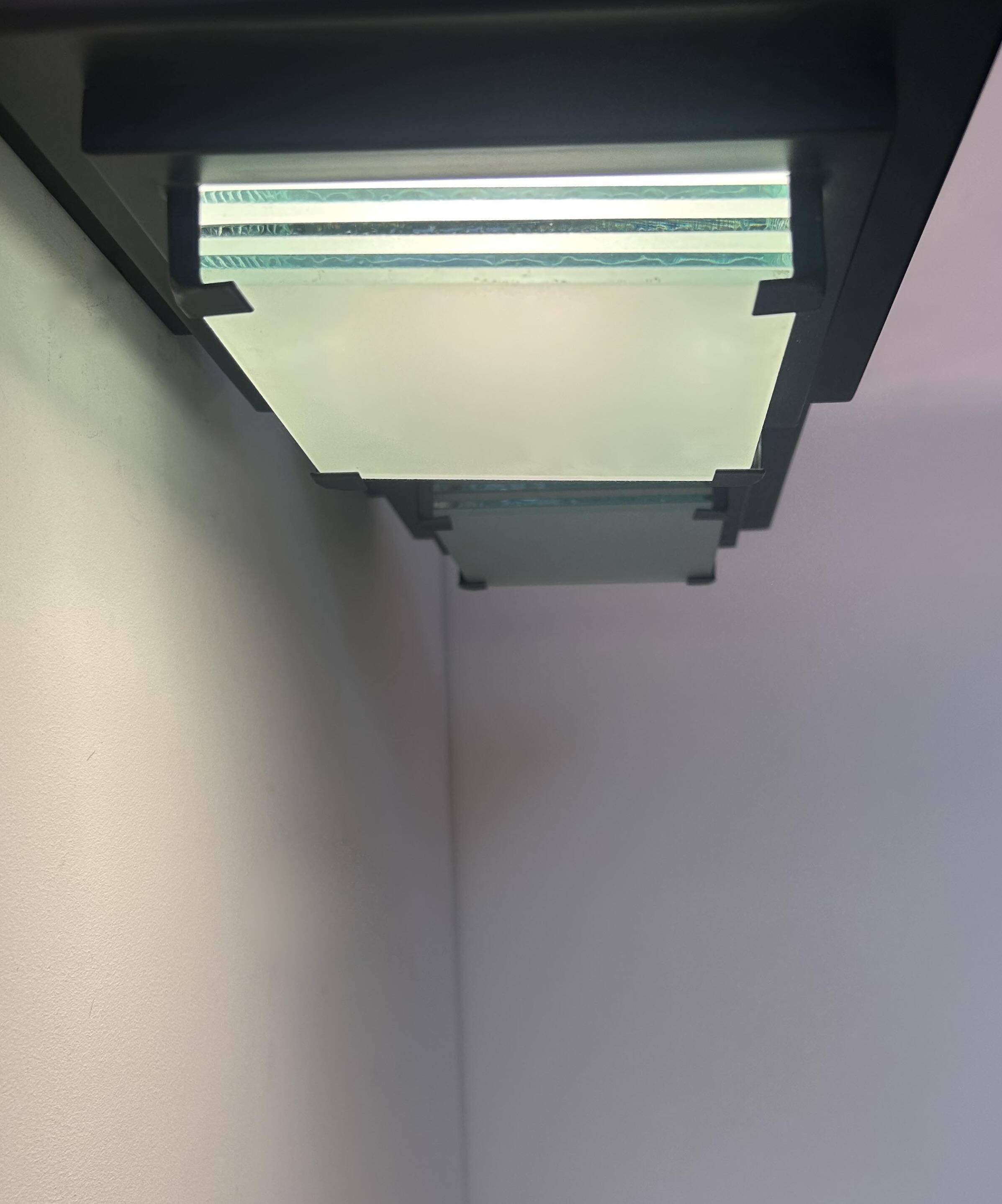 Pair of vintage post modernist wall lights, glass and sandblasted glass, France 1980