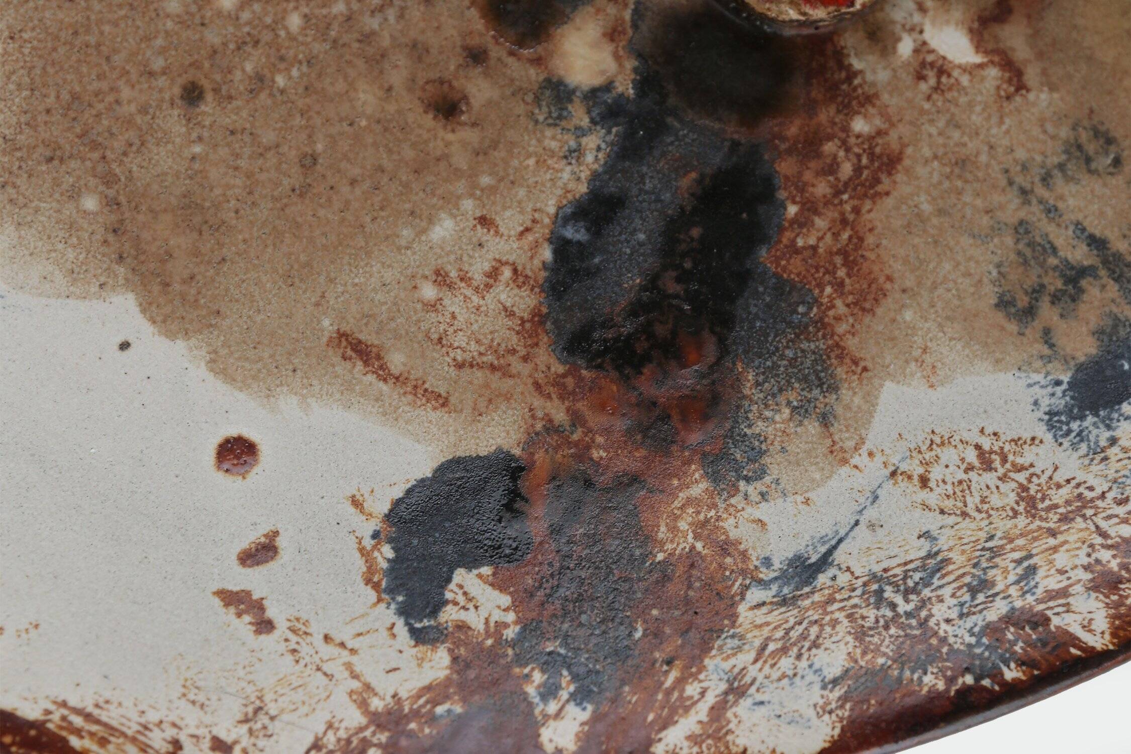 Ruscha Keramik fat lava wall plate mushrooms 717/3, West Germany 1970s