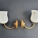 Pair of vintage gold-tone wall sconces with opaline glass globes