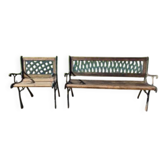 Bench + Cast Iron and Wood Garden Armchair