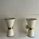 Pair of vintage wall lamps, brass and unbleached fabric, Italy 1980