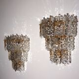 Lot de 2 appliques murales en cristal cascade Hollywood Regency Kinkeldey, 1970