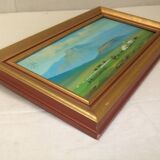 Mongolia landscape painting Signed golden frame