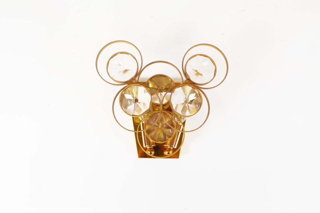 Polished brass and crystal glass wall lamp by Palwa, Germany 1960s