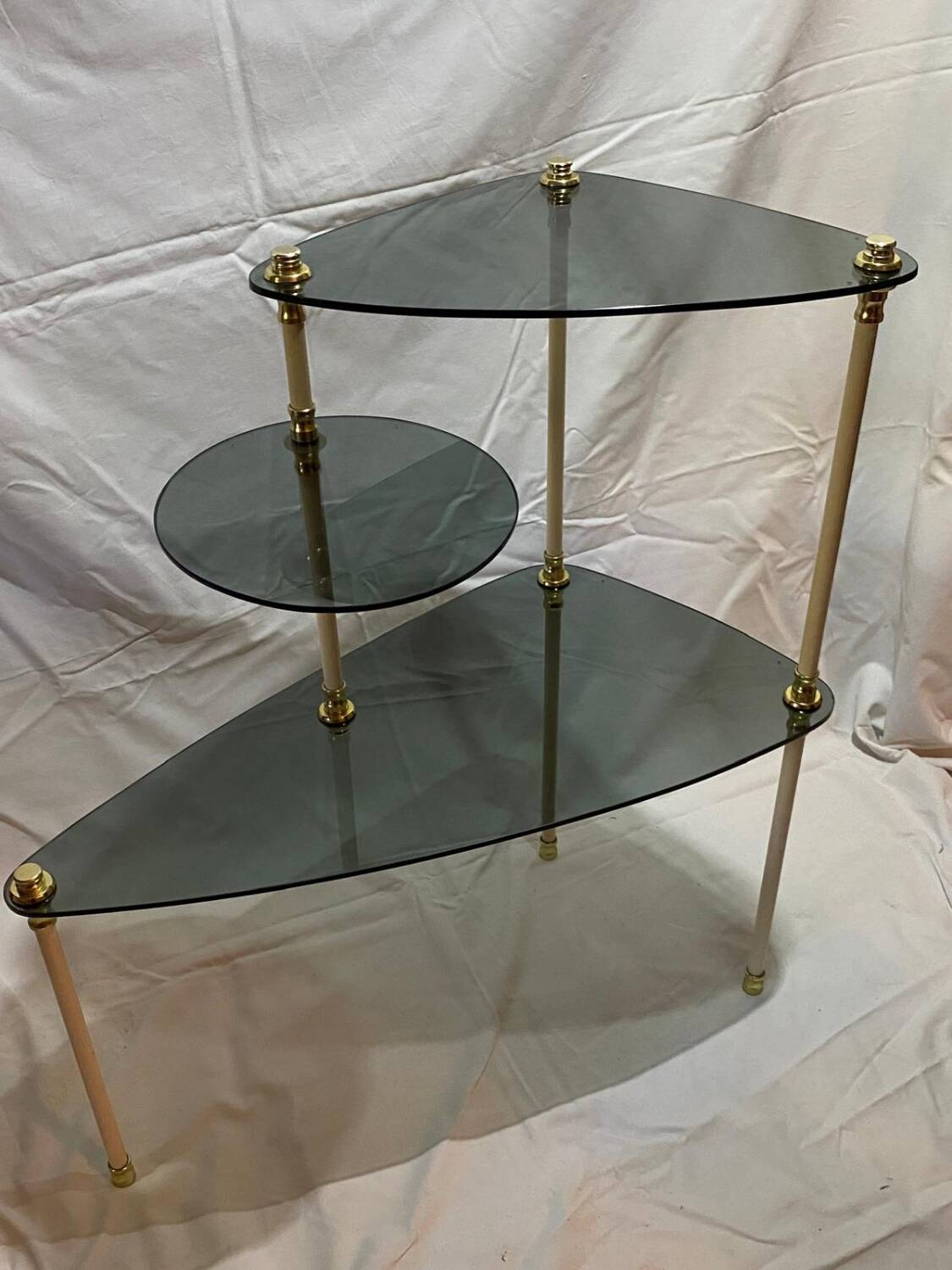 Smoked glass tripod side table, 1950