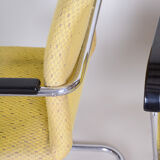 Yellow Bauhaus armchairs made in 1930s Czechia. Non restored chrome and fabric.