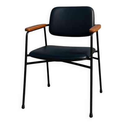 Fauteuil Eugen Schmidt, simili cuir noir modèle Coraline pour Airborn 1960