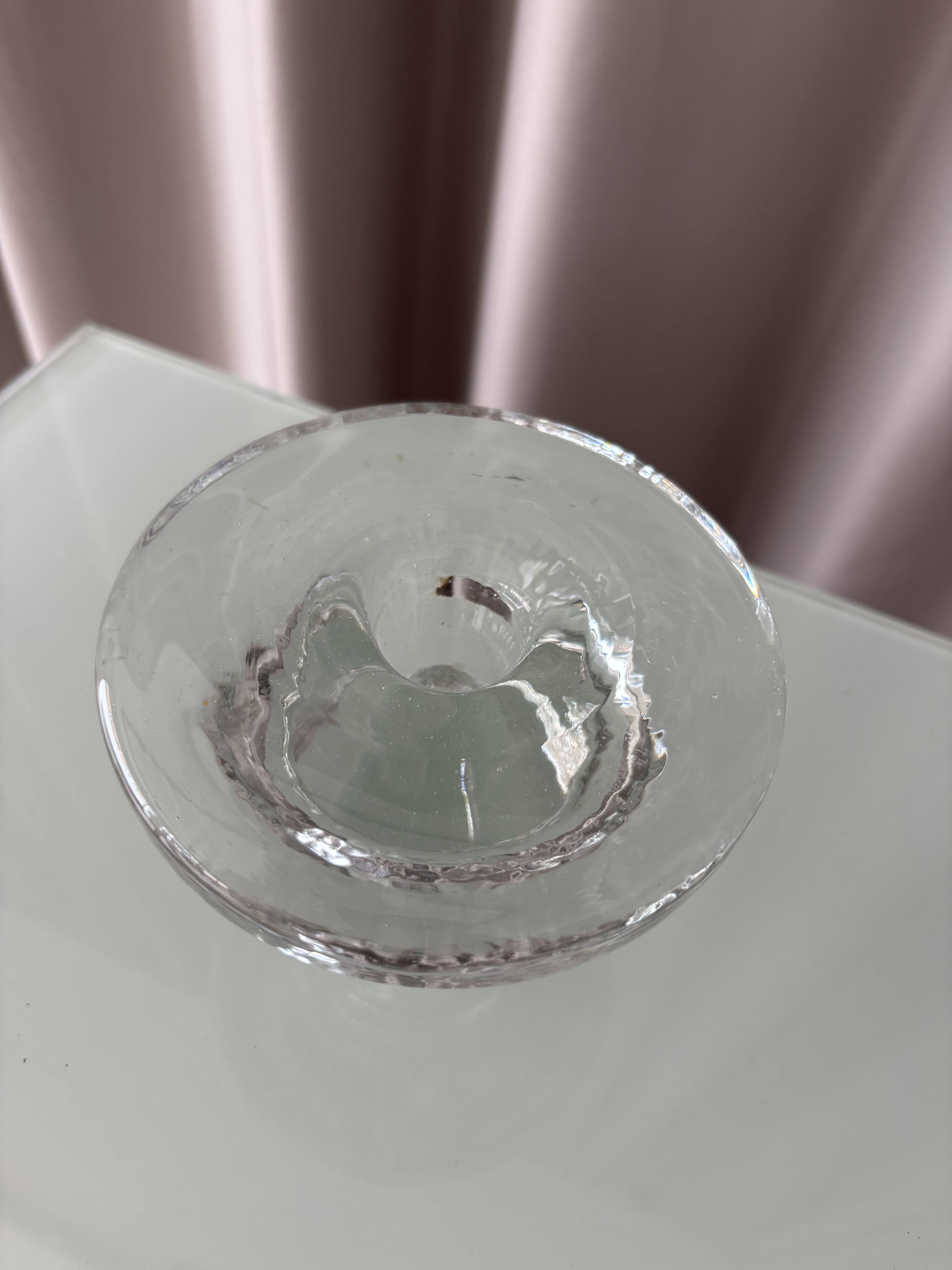 Vintage Scandinavian glass Candle Holder – Clear Pressed Glass – 1970s