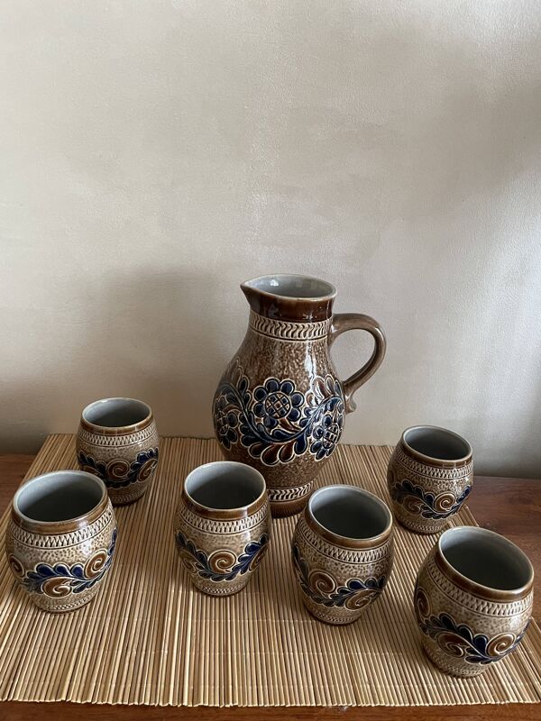 Pichet à vin et verres en grès de sel Marzi & Remy