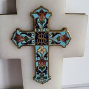 Croix Bénitier en Onyx et émail cloisonné