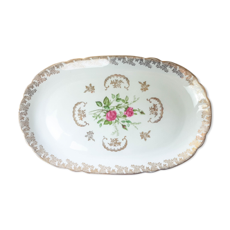 Plat à poisson Limoges FD Chauvigny blanc doré motif Rose
