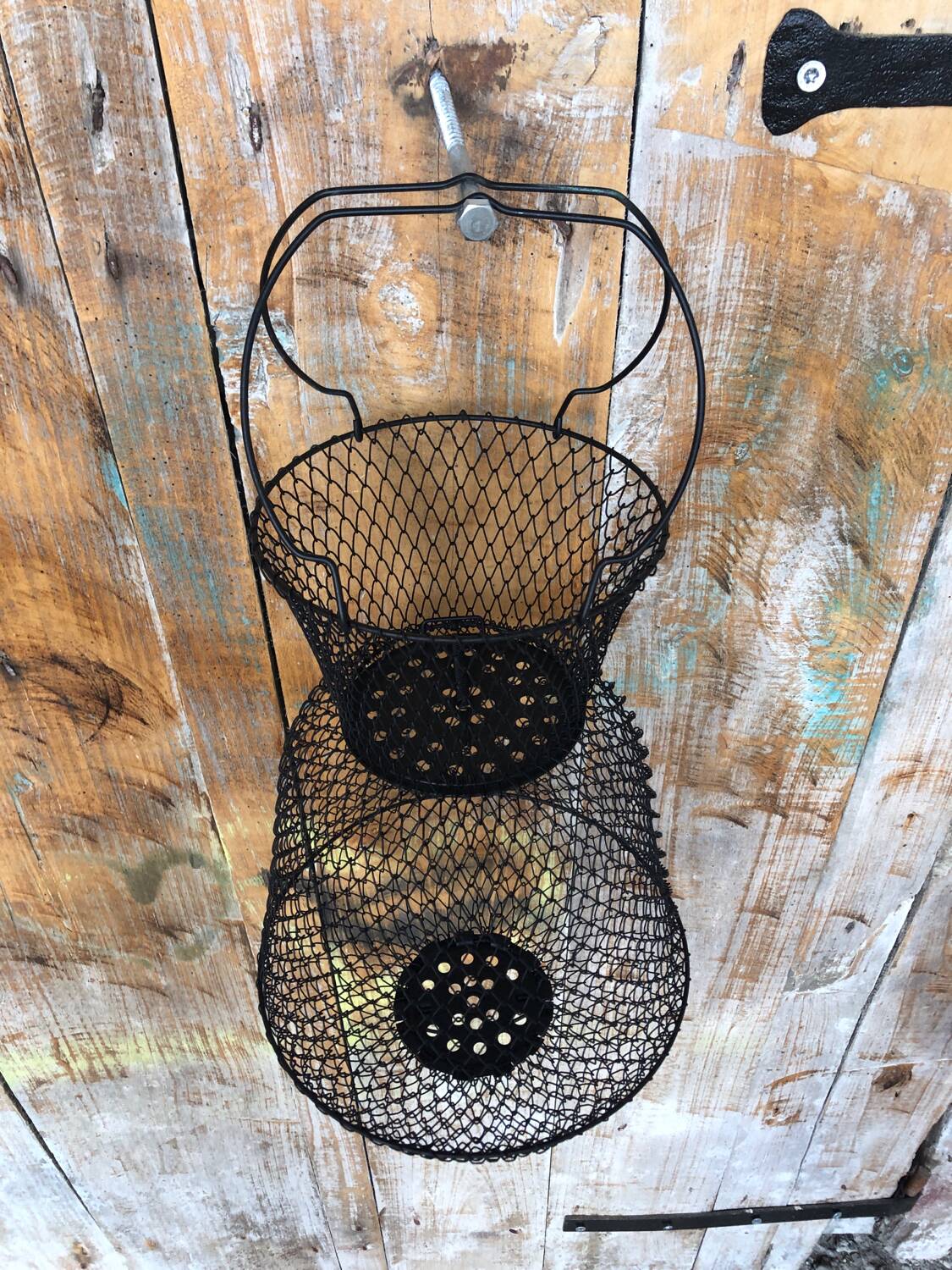Ancienne Nasse Pêche Panier Métal Noir Pliable Vintage #A315