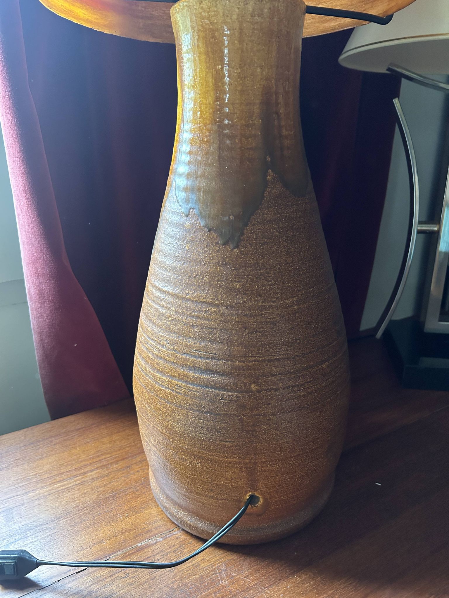 Lampe Accolay en terre cuite, abat jour résine à double éclairage, 1960
